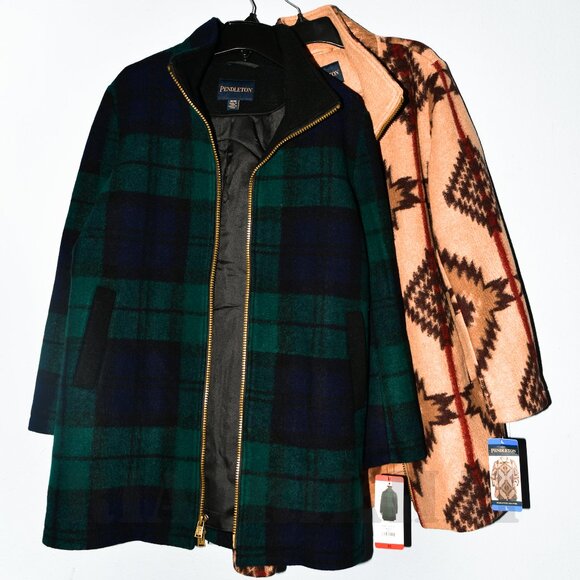 Bundle of 2  - Pendleton Ladies' Wool Blend Walker Coat-Tan + Green - Picture 1 of 15